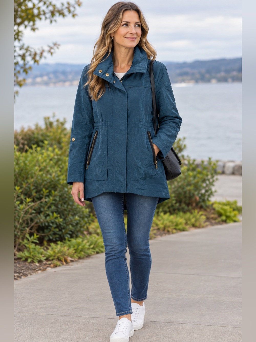 Seven7 Teal Trench Coat with Gold-Tone Hardware